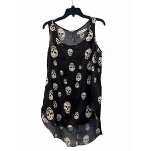 New W/O Tags Women’s Sunny Girl Chiffon Black & White Skull Tank Top SZ L